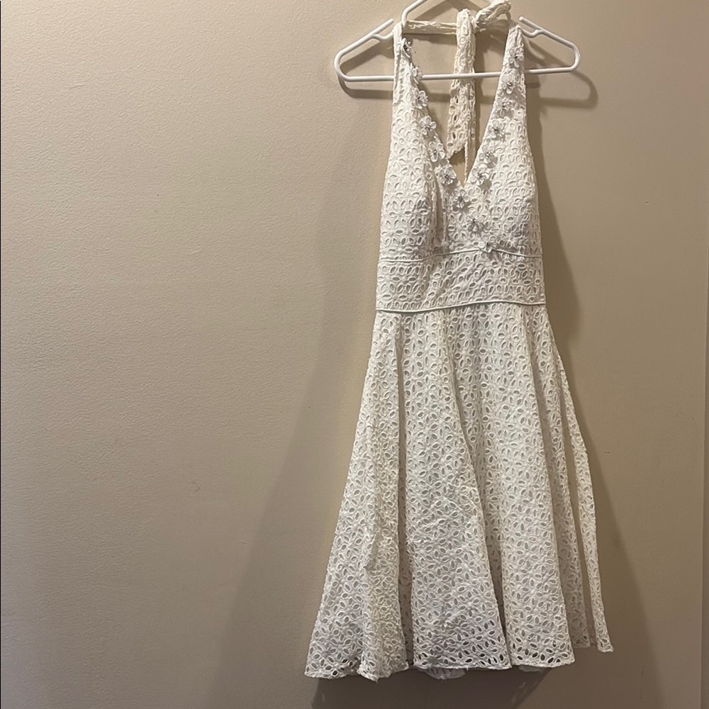 Lilly Pulitzer white Halter A-Line dress - size 0 - eyelet - beaded - cotton